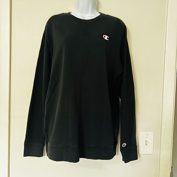 Champion Men’s Crew Neck French Terry Sweatshirt Black Medium Long Sleeve - Picture 3 of 11